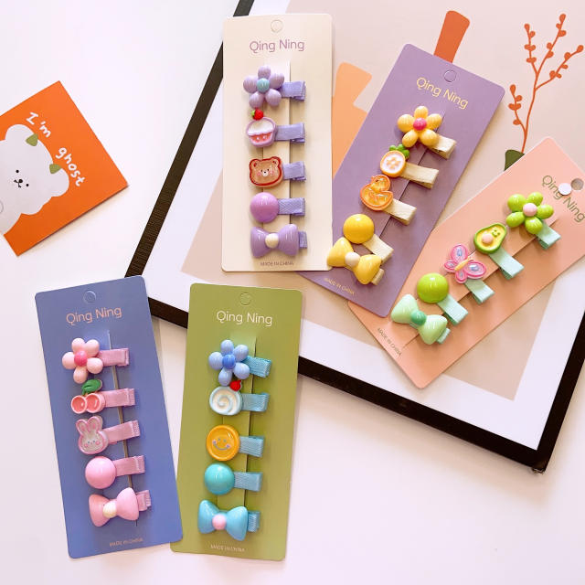 5pcs cute flower bow duckbill hair clips for kids