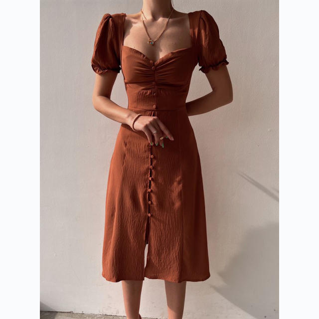 Summer design plain color v neck midi dress