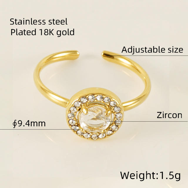 18K color cubic zircon diamond stainless steel rings