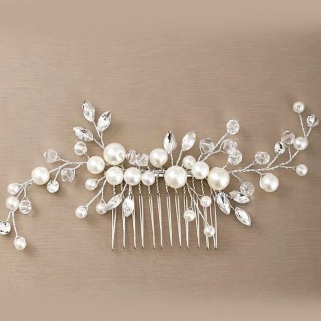 Delicate pearl bead crystal wedding hair combs