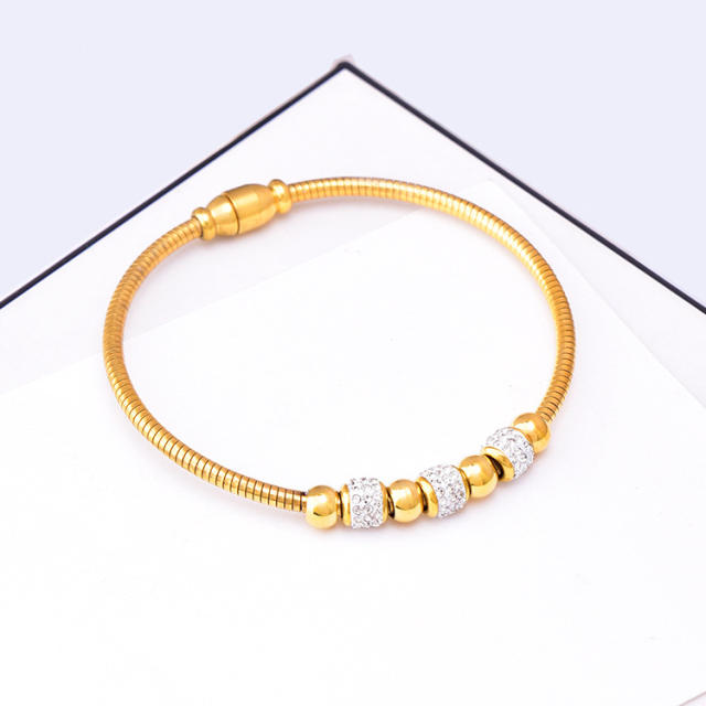 18KG luxury diamond bead stainless steel bangle