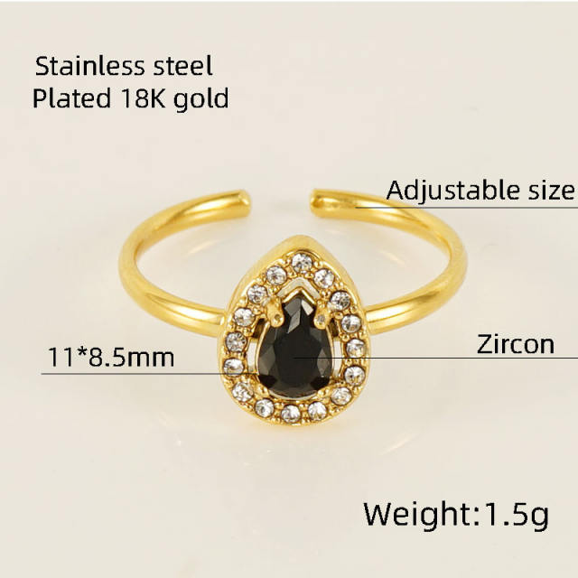 18K color cubic zircon diamond stainless steel rings