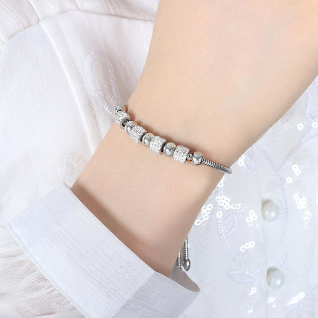 Delicate stainless steel bead diamond bead slide bracelet