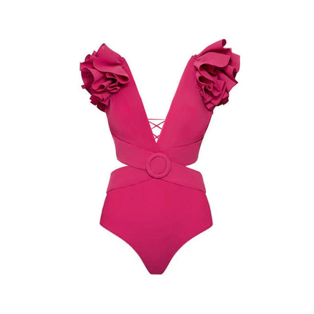 Plain color one piece swimsuit set