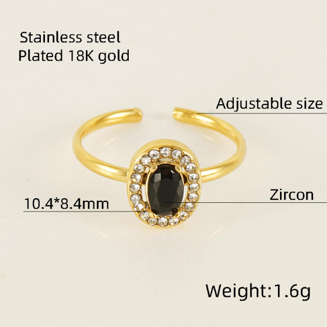18K color cubic zircon diamond stainless steel rings