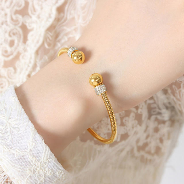 Korean fashion easy match bead stainless steel cuff bangle