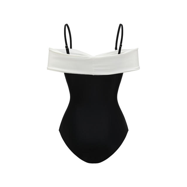 Vintage large bow black color one piece swimsuit