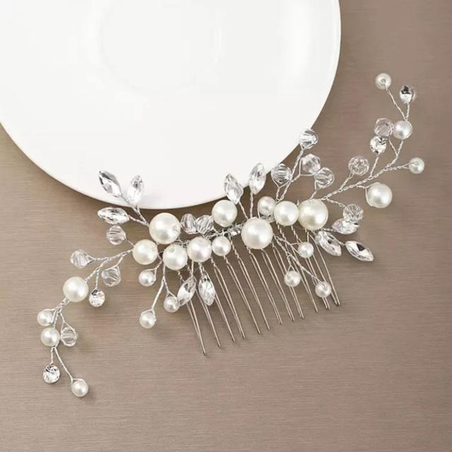 Delicate pearl bead crystal wedding hair combs