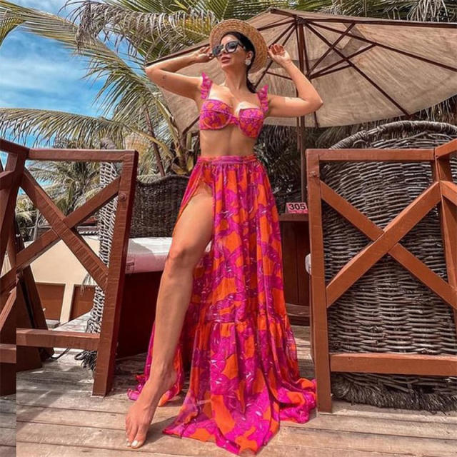 Hot sale floral high waist two piece swimsuit set