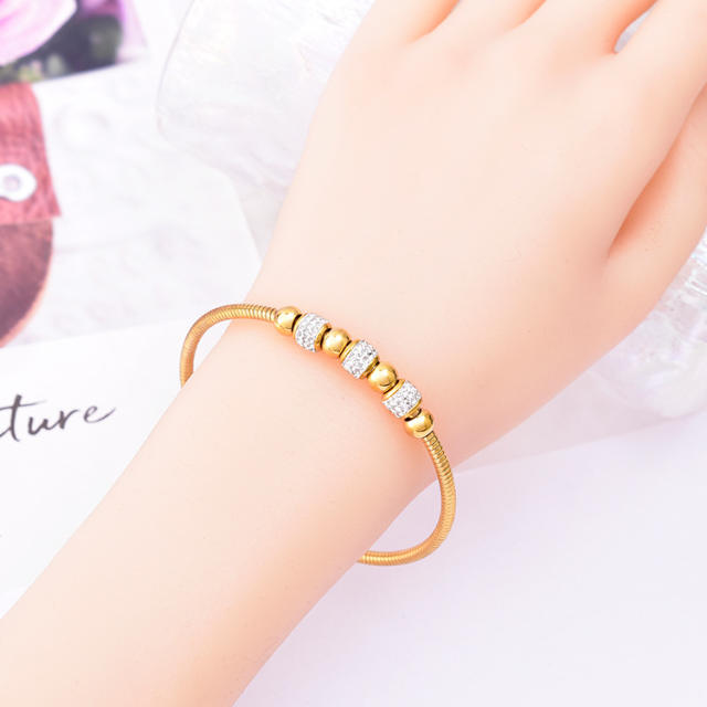 18KG luxury diamond bead stainless steel bangle