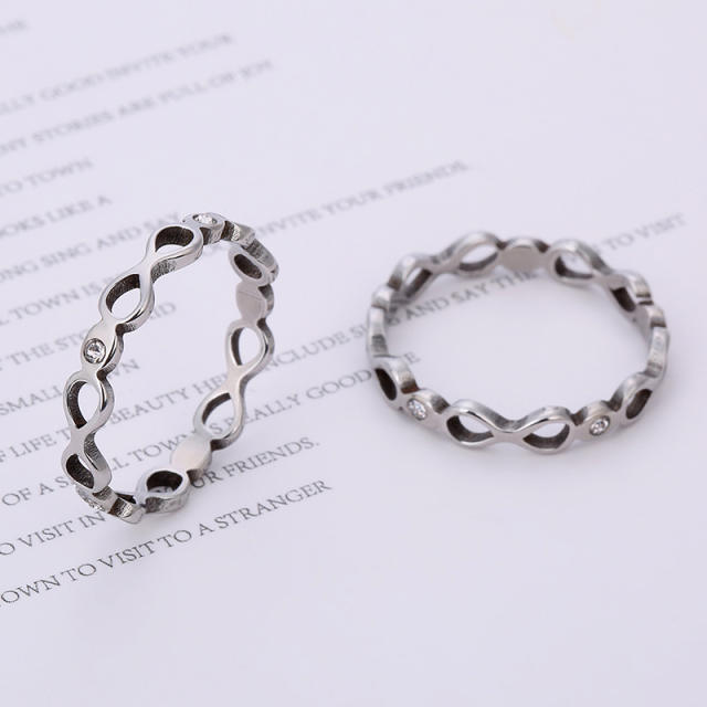 Delicate infinity diamond stainless steel rings