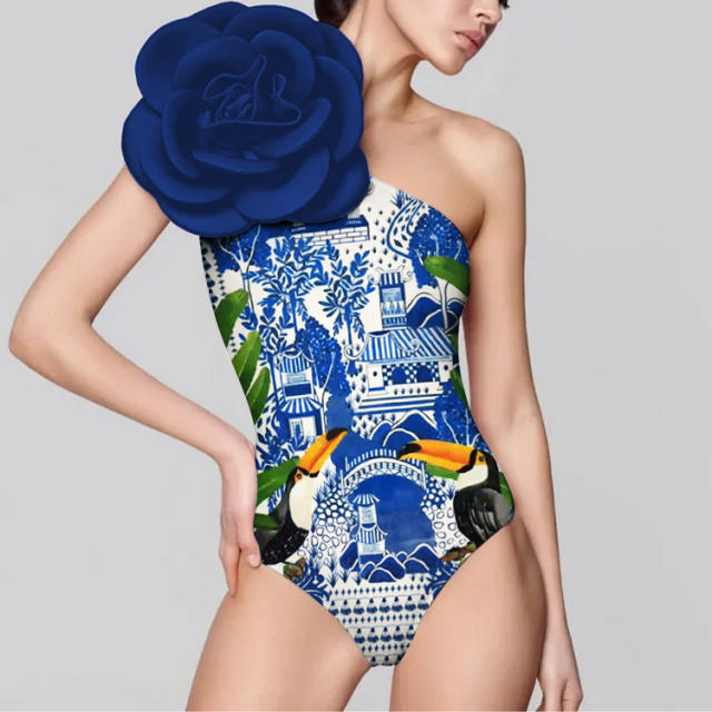 High quality large stereo flower one piece swimsuit set