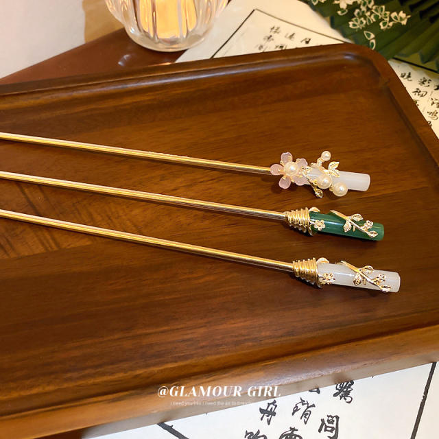 Flower brunch pearl bead chinese hair sticks