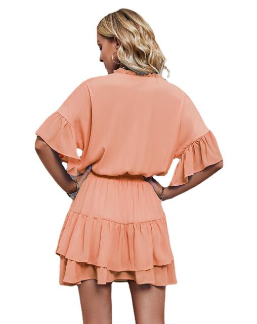 V neck plain color chiffon ruffle rompers