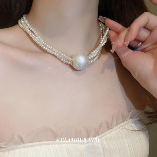 Elegant pearl bead single pearl choker necklace