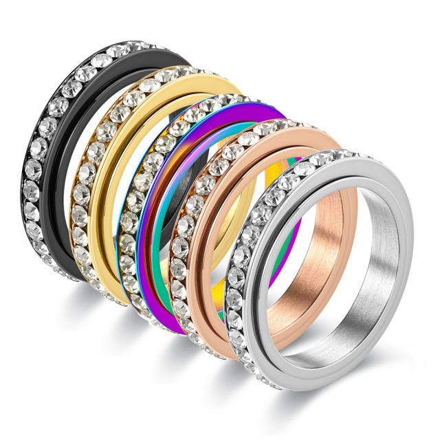 Delicate diamond stainless steel fidget rings