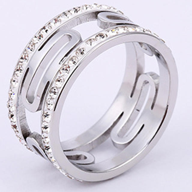 Geometric H letter stainless steel diamond rings