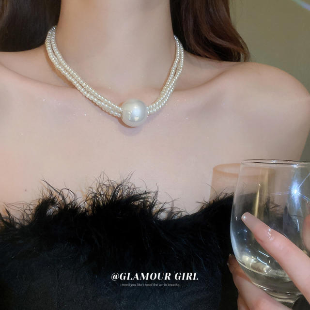 Elegant pearl bead single pearl choker necklace