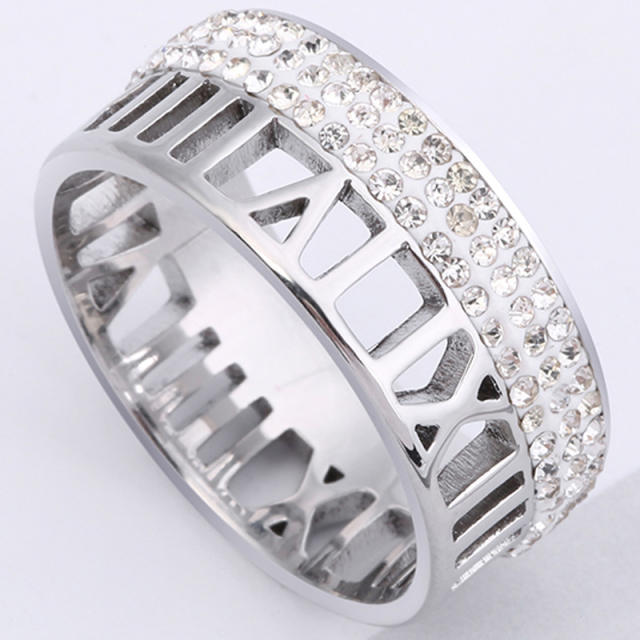 Personality hollow out design diamond stainless steel rings