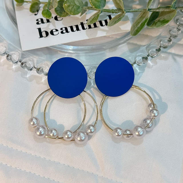 INS geometric circle pearl bead alloy earrings