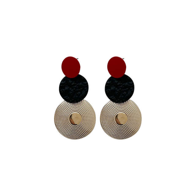 Tiktok Hot sale red color geometric round dangle earrings