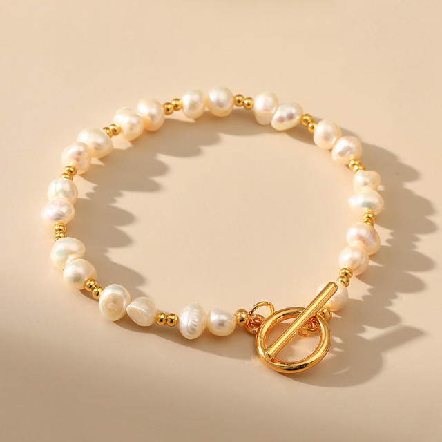 18KG water pearl copper toggle bracelet