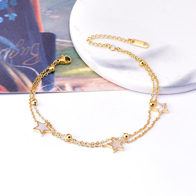 Korean fashion mother shell star stainless steel anklet