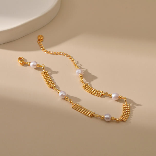 18KG copper pearl bead anklet