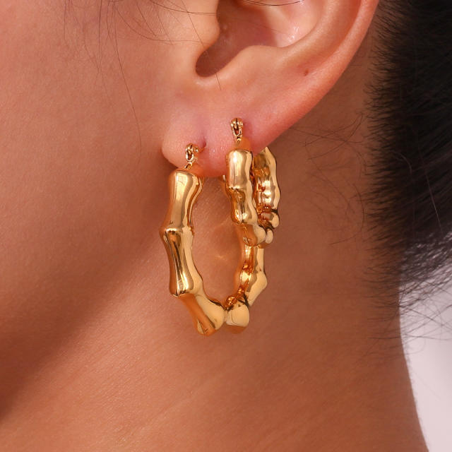 Personality chunky bamboo stainless steel hoop earrings