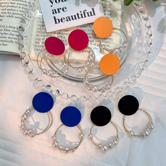 INS geometric circle pearl bead alloy earrings