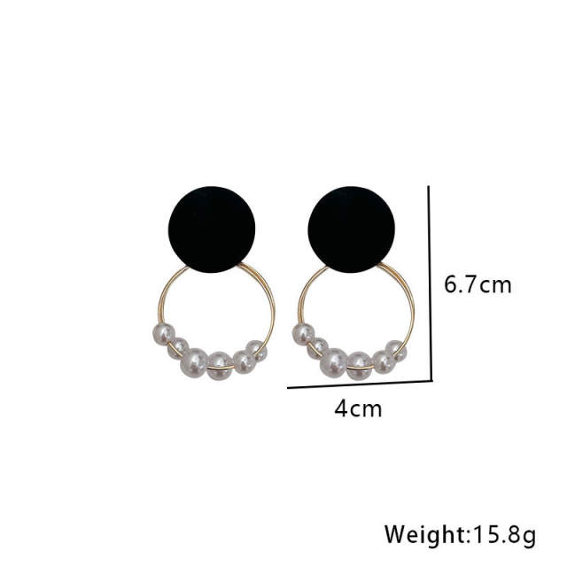 INS geometric circle pearl bead alloy earrings