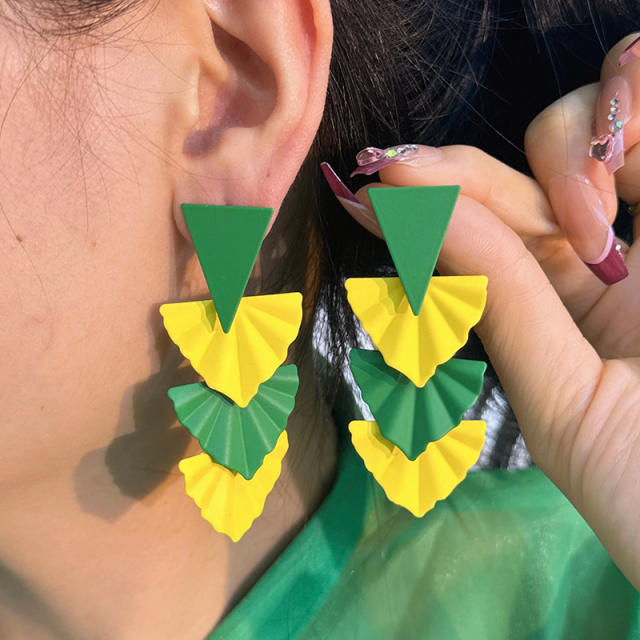 Personality color matching geometric triangle shape painting earrings