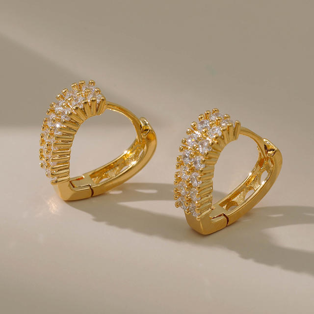 Luxury diamond heart 18KG copper huggie earrings