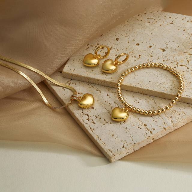 Y2K heart pendant copper necklace bracelet earrings
