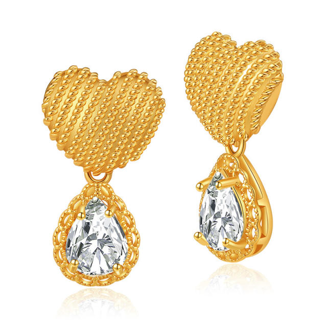 18KG copper cubic zircon drop heart earrings