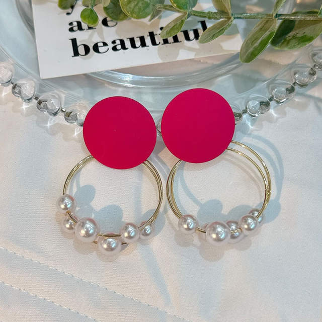 INS geometric circle pearl bead alloy earrings