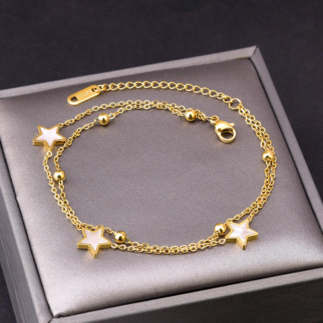 Korean fashion mother shell star stainless steel anklet