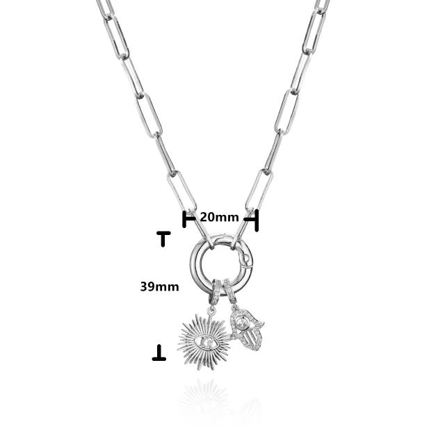 Delicate cubic zircon evil eye hasma hand pendant copper necklace