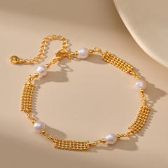 18KG copper pearl bead anklet