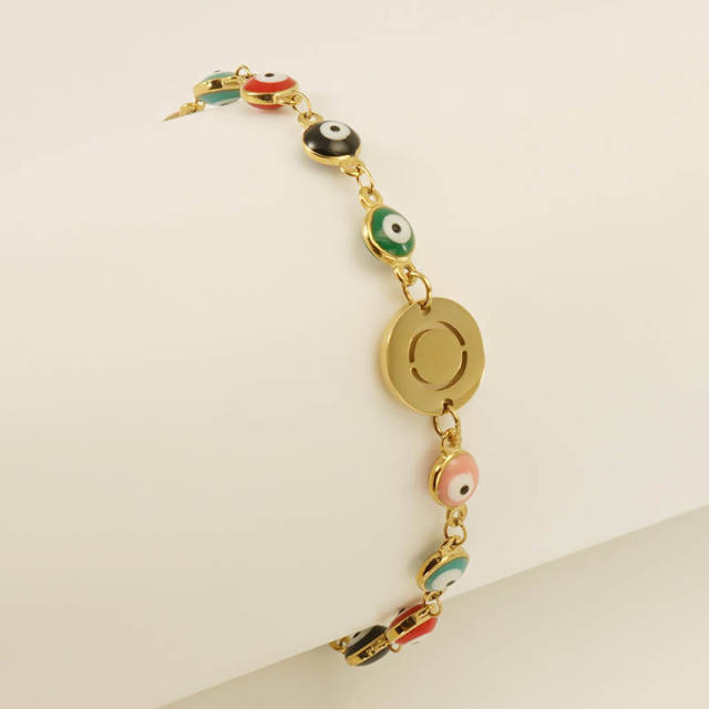 Enamel evil eye bead stainless steel initial letter bracelet