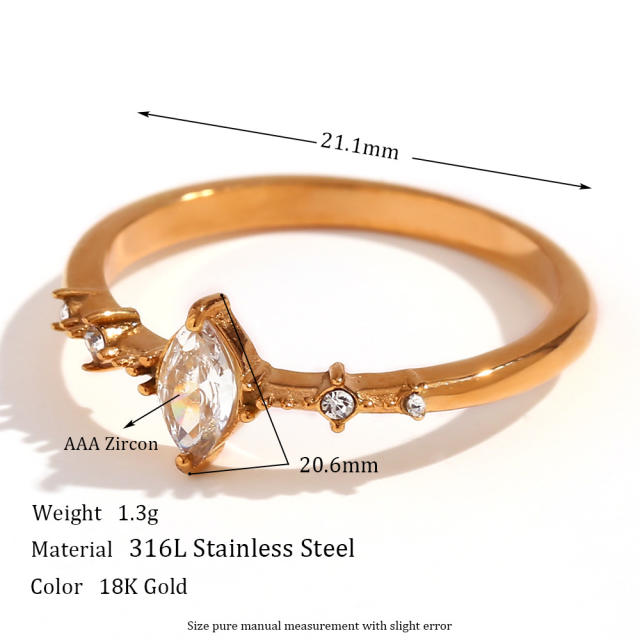18KG rose gold color stainless steel diamond rings