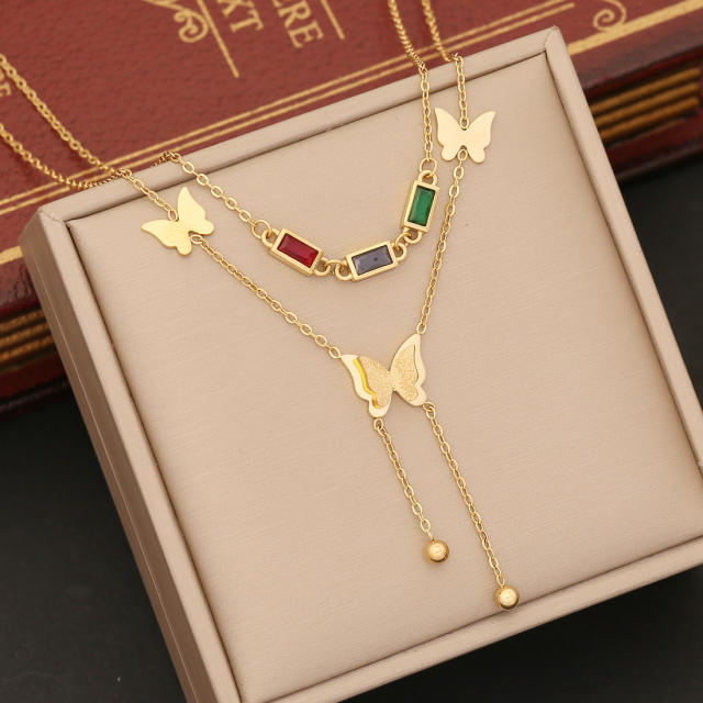 Korean fashion frost butterfly stainless steel necklace set