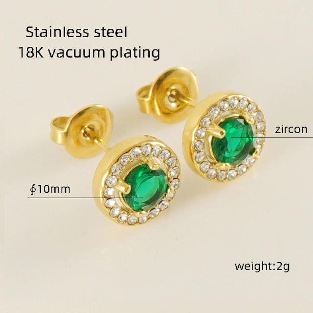 Delicate color cubic zircon stainless steel studs earrings
