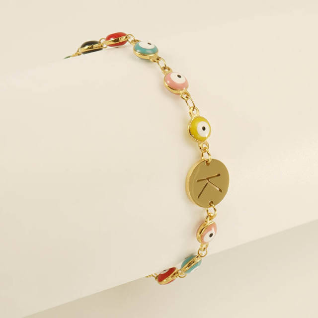 Enamel evil eye bead stainless steel initial letter bracelet