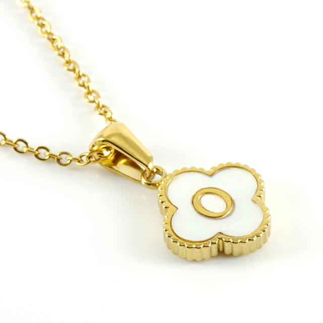 18KG clover pendant initial letter stainless steel necklace