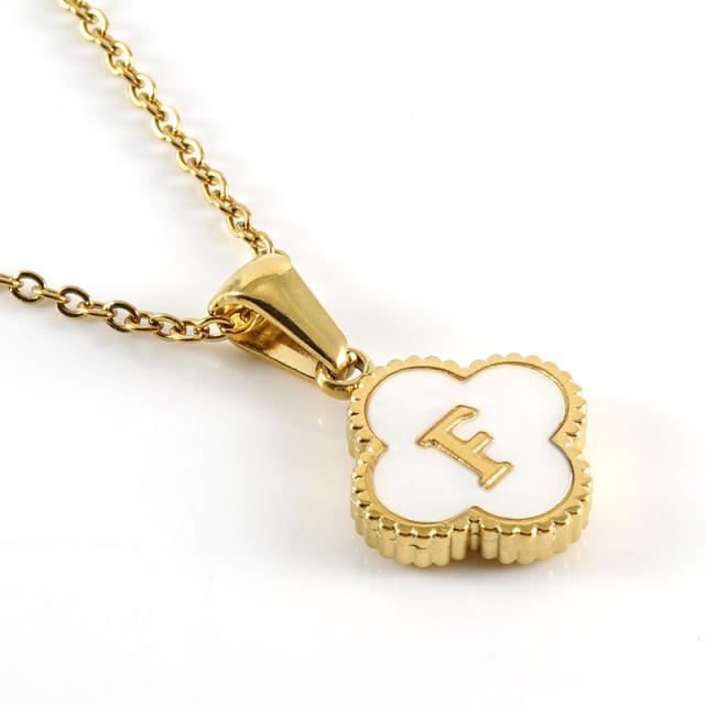 18KG clover pendant initial letter stainless steel necklace