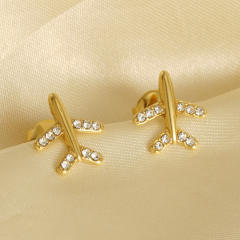 Elegant rhinestone pearl bead stainless steel studs earrings