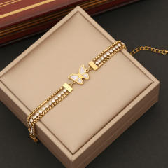 Delicate butterfly ruby life tree evil eye stainless steel chain bracelet