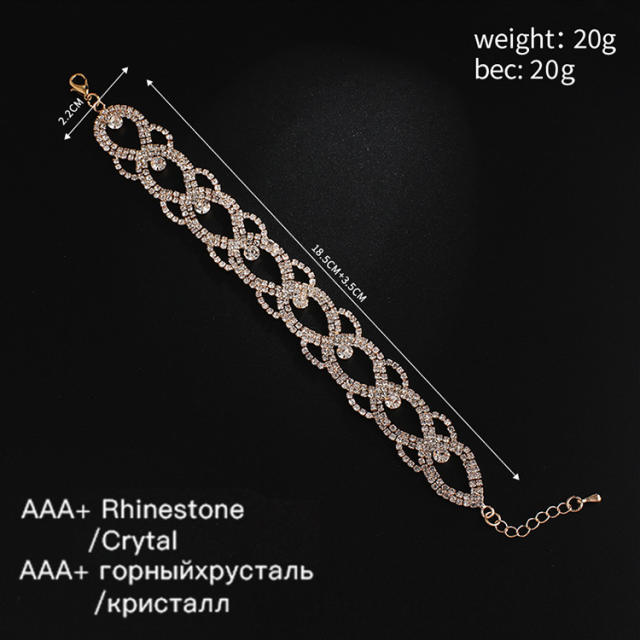 Delicate pave setting rhinestone hollow diamond bracelet