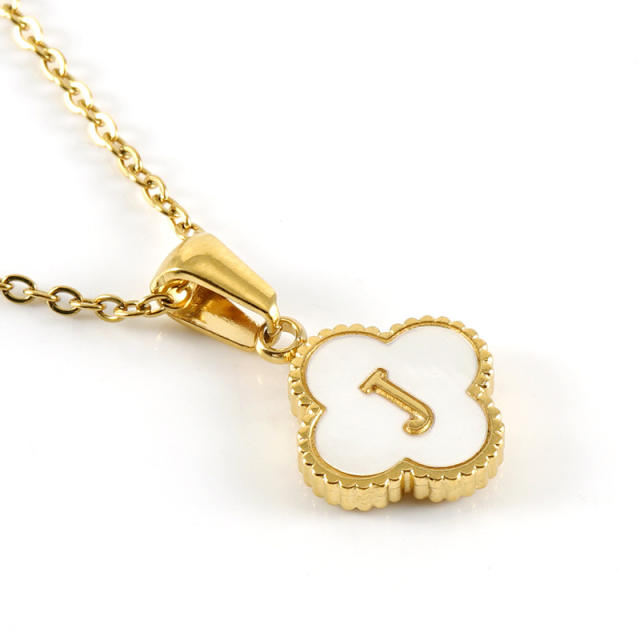 18KG clover pendant initial letter stainless steel necklace